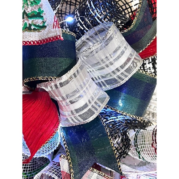 Handmade Merry Christmas Gnome Holiday Ribbon Door Wreath 22 ins W48 - Picture 7 of 11